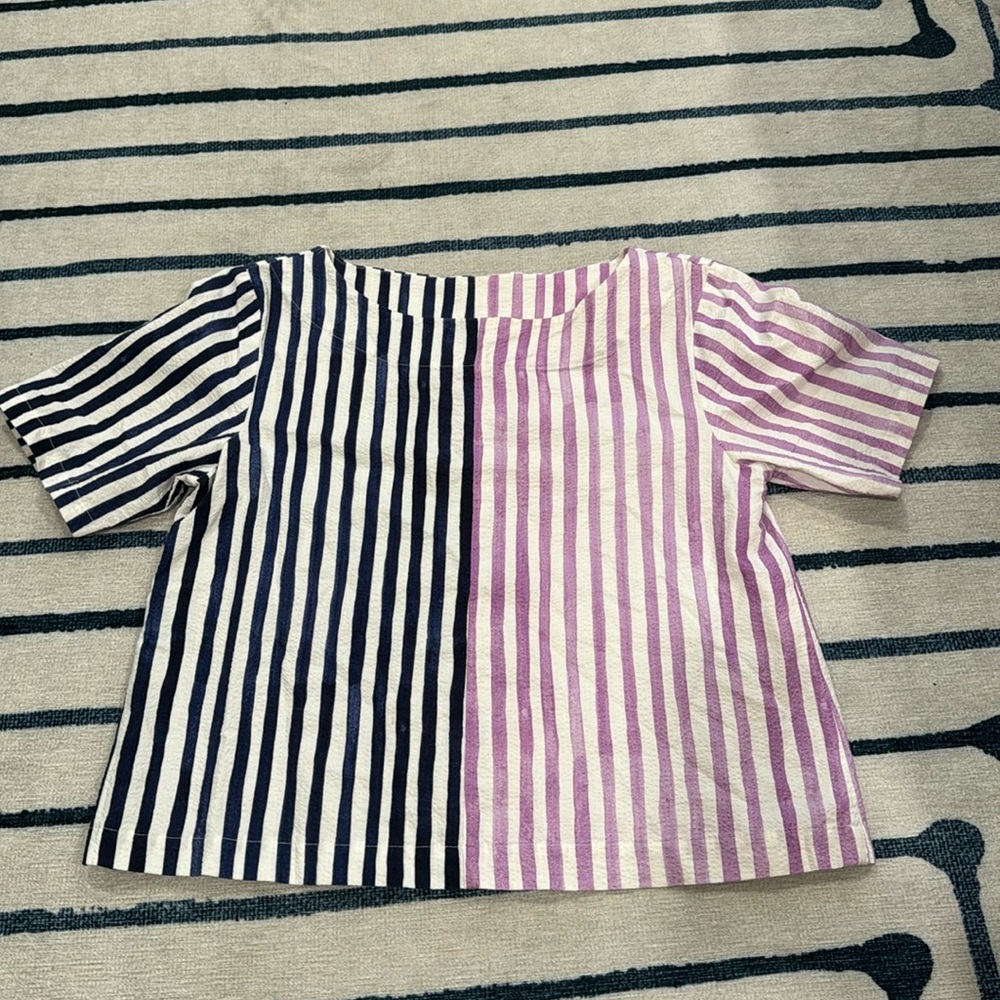 Koch purple and navy striped top